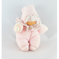 Doudou poupon bébé rose col fleurs COROLLE 