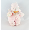 Doudou poupon bébé rose col fleurs COROLLE 