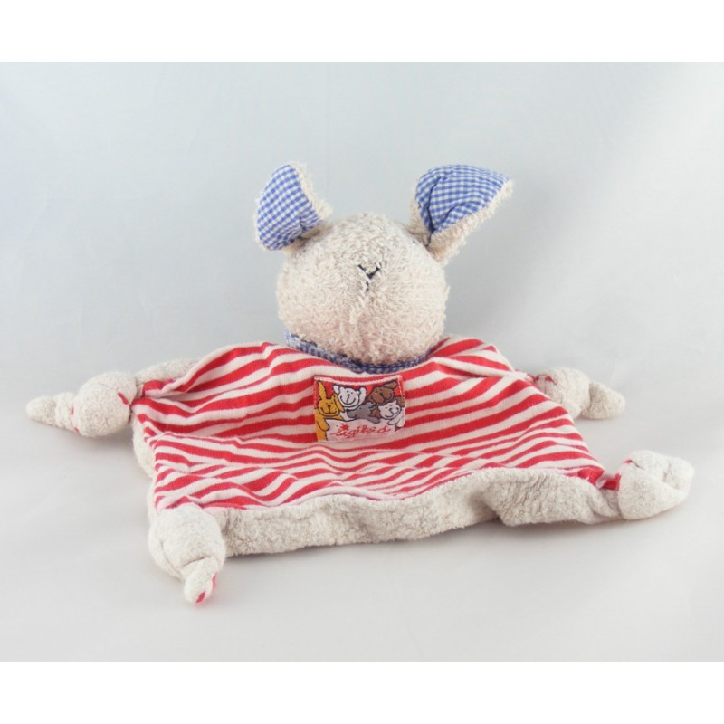 Doudou plat lapin beige rouge jaune SIGIKID