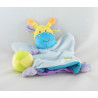 Doudou plat marionnette vache bleu jaune carotte balle 