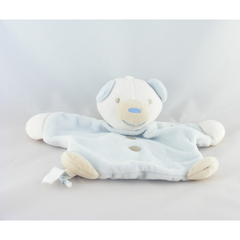 Doudou plat ours bleu jaune cocard bleu SUCRE D'ORGE