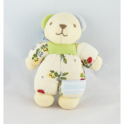 Doudou ours écru vert bleu fleurs papillons NOUNOURS