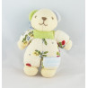 Doudou ours écru vert bleu fleurs papillons NOUNOURS