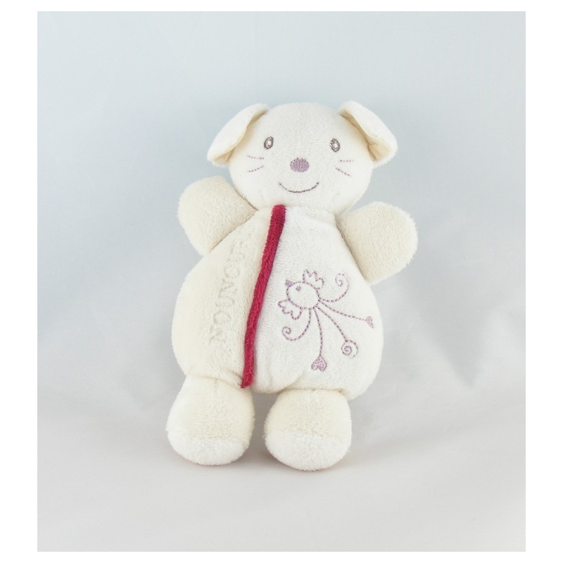 Doudou souris grise salopette bleu poche rouge NOUNOURS