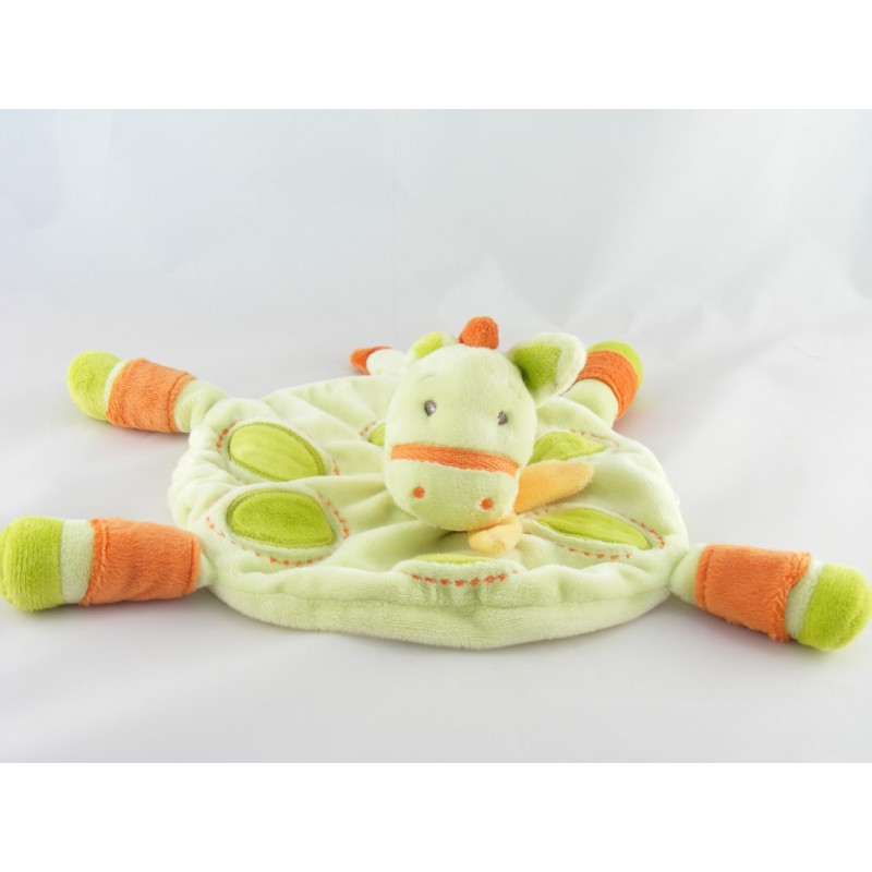 Doudou plat rond cheval ane gris bleu orange KIMBALOO 