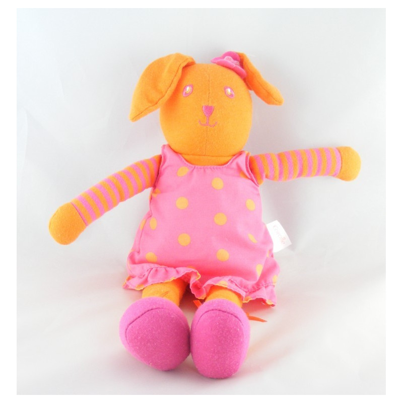 Doudou lapin orange robe rose à pois COROLLE