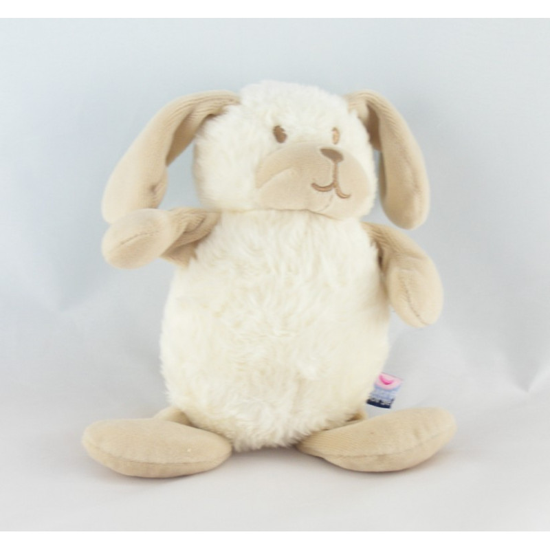 Doudou chien blanc beige SUCRE D'ORGE