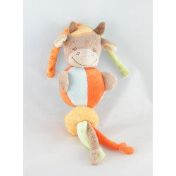 Doudou plat marionnette girafe vache marron bleu orange NATTOU  