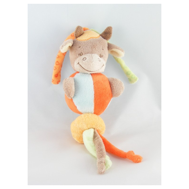 Doudou plat marionnette girafe vache marron bleu orange NATTOU  