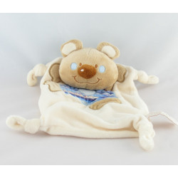 Doudou plat ours beige blanc salopette rose rayé TIAMO COLLECTION