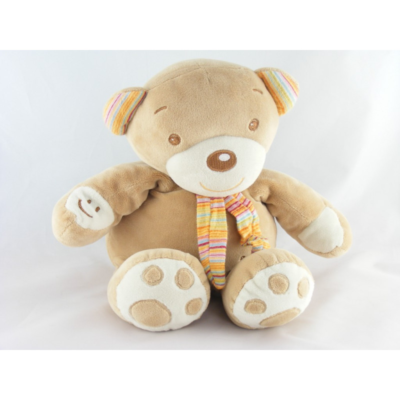 Doudou ours orange écharpe rayé BABYSUN