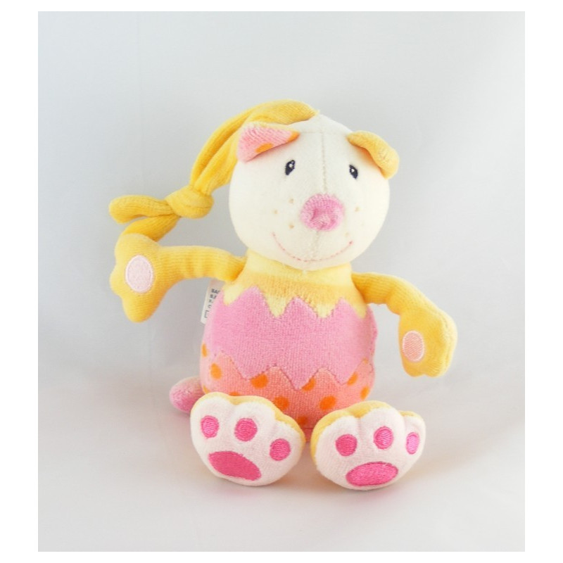 Doudou chat jaune rose BABYSUN