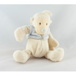 Doudou singe bleu blanc palmier JOLLYBABY 18 cm