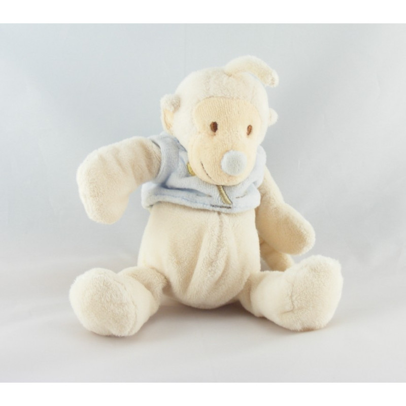 Doudou singe bleu blanc palmier JOLLYBABY 18 cm