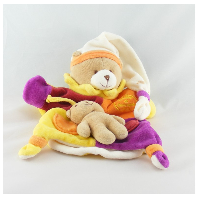 Doudou et compagnie plat ours Marcus jaune orange violet