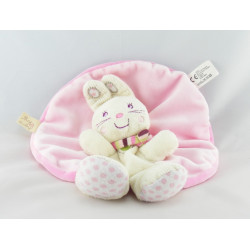 Doudou plat rond  lapin ecru rose NICOTOY