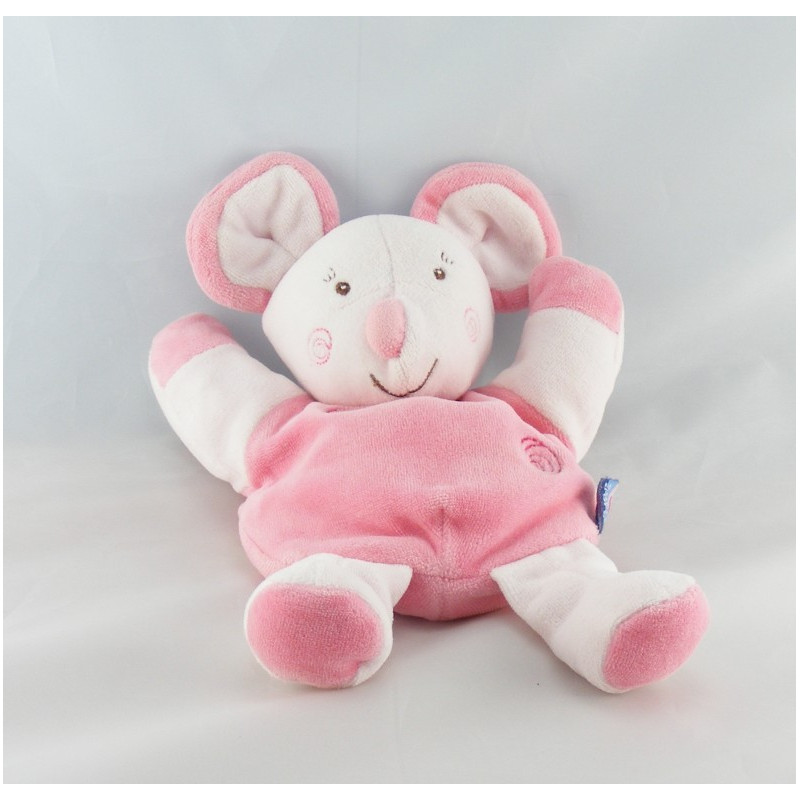 Doudou plat rond souris rose SUCRE D'ORGE