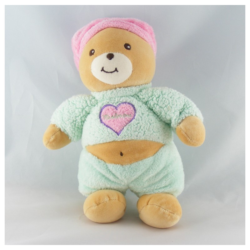 Doudou plat marionnette bleu ours coeur Takinou