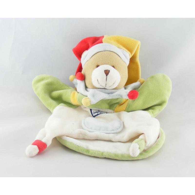 Doudou et compagnie plat ours arlequin mouchoir vert rouge