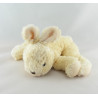 Doudou lapin beige écru fleur vichy bleu NOUNOURS 22 cm
