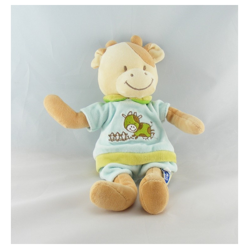 Doudou Vache bleu vert MOTS D'ENFANTS