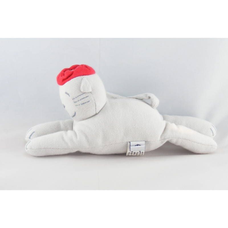 Doudou chat gris couronne rouge PETIT BATEAU