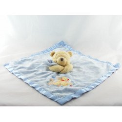 Doudou plat couverture bleu satin Winnie l'ourson Disney