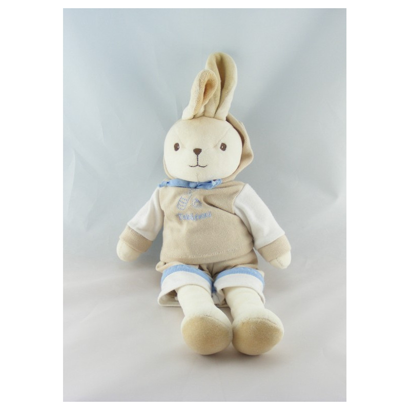 Doudou plat lapin beige marron TAKINOU