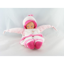 Doudou poupée salopette orange rose fleur NOUNOURS