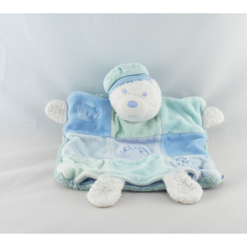 Doudou plat ours bleu Lagoon poisson crabe KALOO