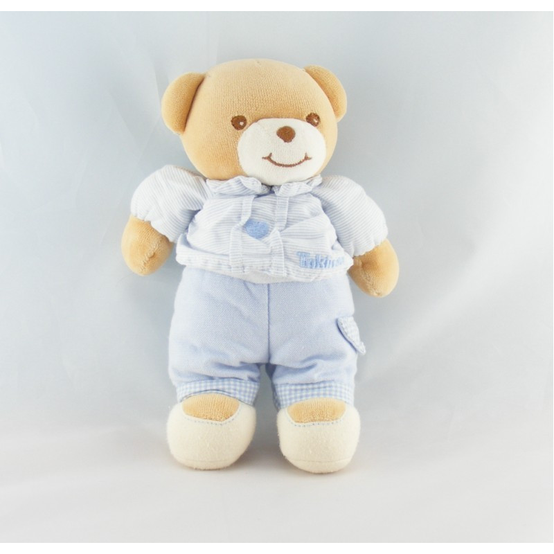 Doudou ours bleu vichy rayé coeur TAKINOU 