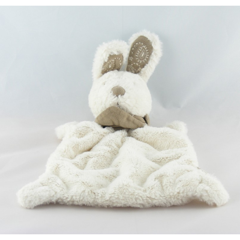 Doudou plat lapin blanc bandanas gris NICOTOY