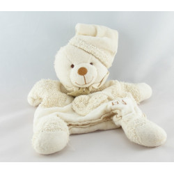 Doudou et compagnie bio ours blanc beige fleurs 14 cm