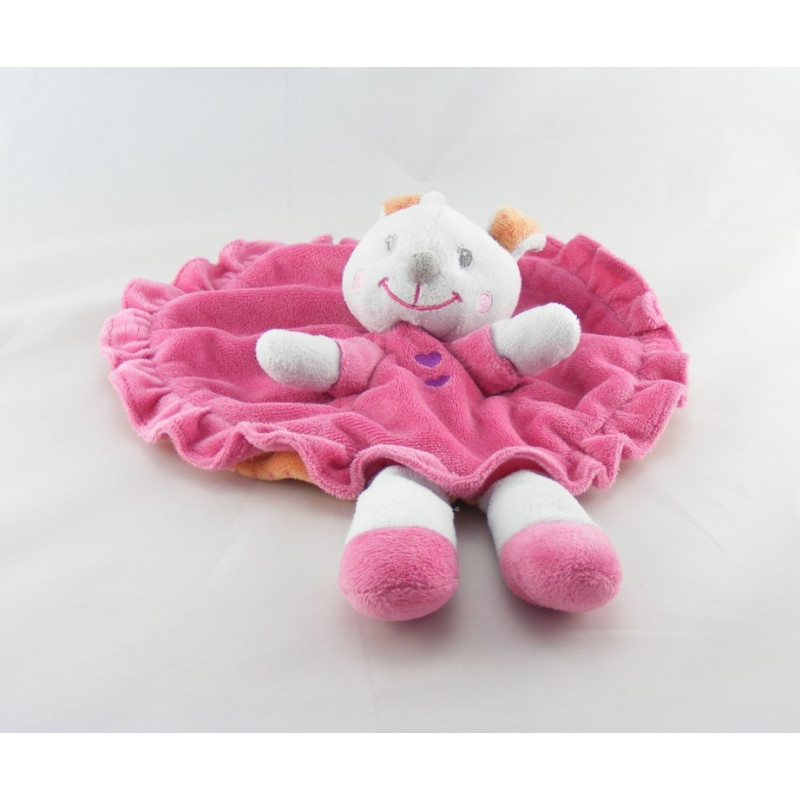 Doudou plat lapin blanc rose fushia pois coeur NICOTOY KIABI
