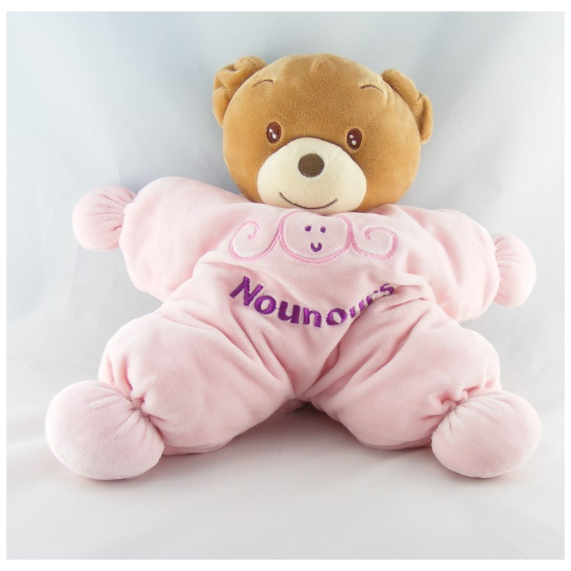 Doudou semi plat ours rose jaune NOUNOURS