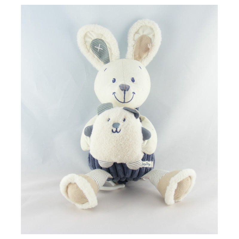 Doudou plat Lapin bleu marine NICOTOY NEUF