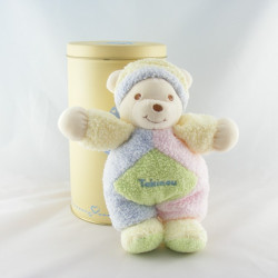 Doudou ours jaune rose bleu vert TAKINOU