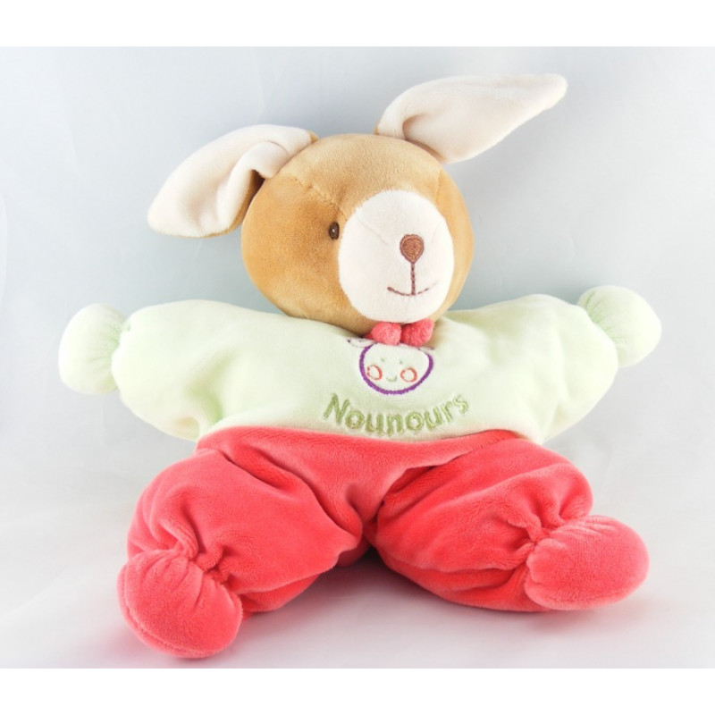 Doudou range pyjama coussin lapin vert rouge NOUNOURS