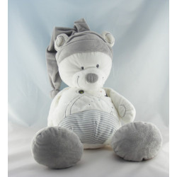 Doudou plat ours blanc gris rayé MOTS D'ENFANTS