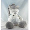 Doudou plat ours blanc gris rayé MOTS D'ENFANTS