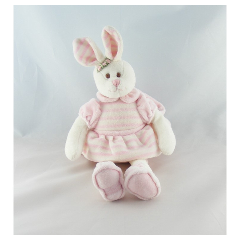 Doudou musical lapin blanc rose BUKOWSKI