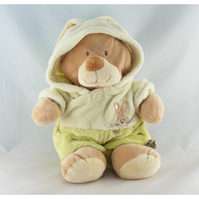 Doudou ours déguisé en lapin blanc vert NICOTOY