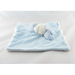 Doudou plat ours blanc bleu vichy JACADI