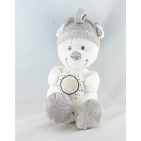 Grand Doudou ours blanc gris rayé étoile lune MOTS D'ENFANTS