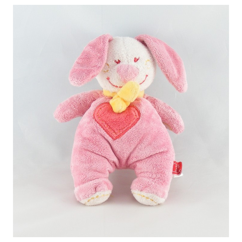 Doudou lapin rose coeur TEX 16 cm 