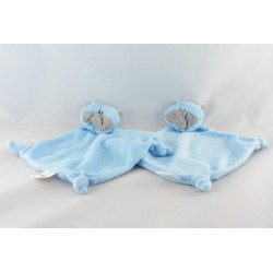 Doudou plat hippopotame bleu éponge T ANAIK lot de 2