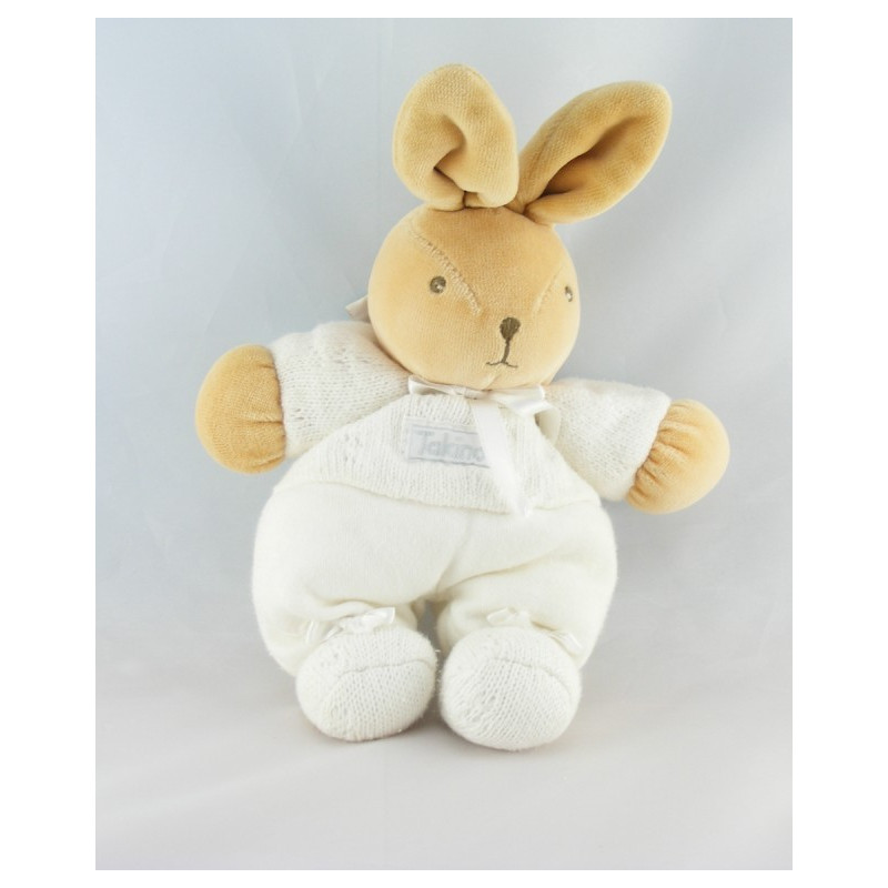 Doudou plat lapin blanc laine TAKINOU