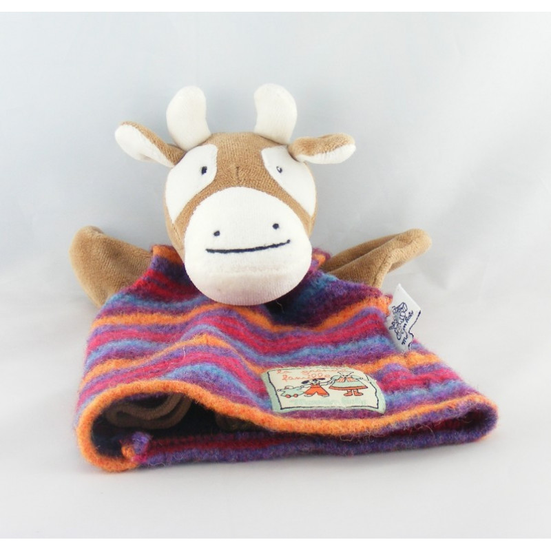 Doudou marionnette vache La grande famille MOULIN ROTY