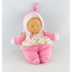 Doudou poupon bébé rose col fleurs COROLLE 