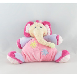 Doudou hochet anneau éléphant rose mauve fleurs NATTOU 